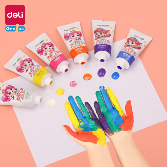 得力73948_音乐公主爱美莉手指画颜料6色(混)(盒)儿童学生画画绘画涂鸦玩具美术用品色彩涂鸦