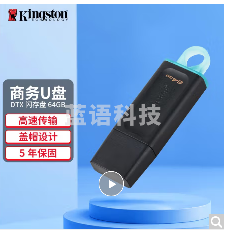 金士顿(Kingston) u盘 USB3.2 Gen 1 DTX高速车载闪存优盘 DTX-64GB(盖帽式)