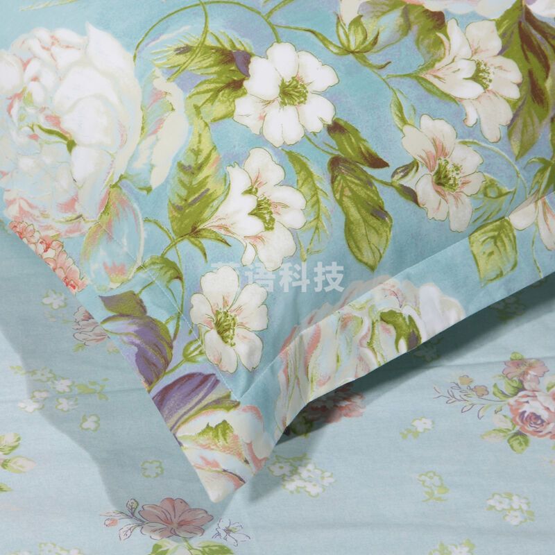 富安娜家纺 纯棉枕套 全棉印花枕头套枕芯套一对枕巾 晨园 蓝色74*48CM