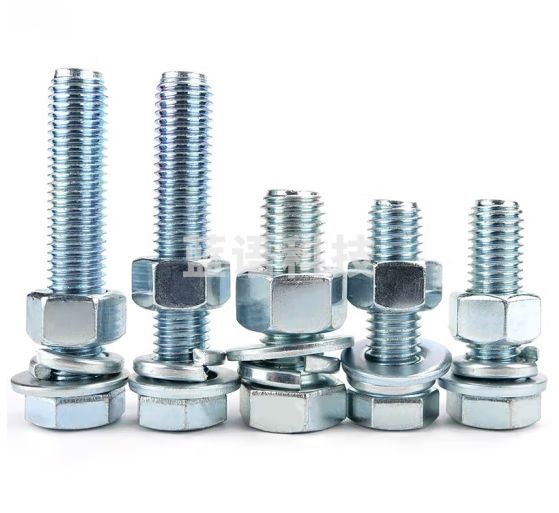 海斯迪克 HKLJ-25 8.8级蓝白锌外六角螺栓GB5783 螺丝螺母平垫弹垫套装组合螺丝 M18*50（5套）