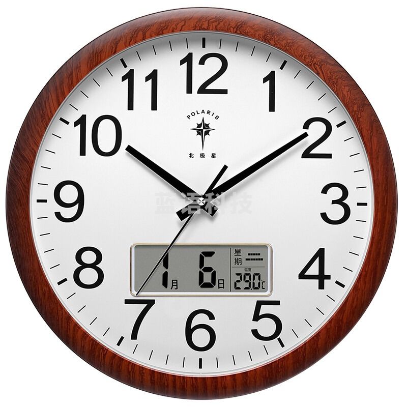 北极星/POLARIS 挂钟15英寸客厅 万年历钟表 挂表2811木纹