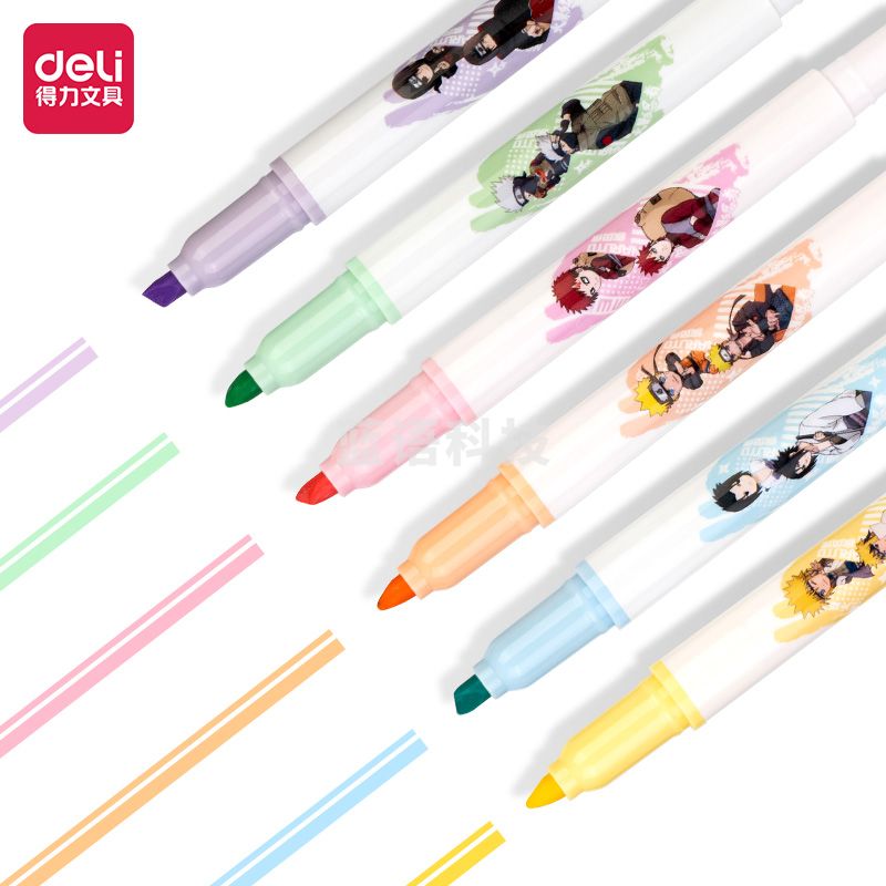 得力S156 火影忍者荧光笔(马卡龙色系)(混)(6支/袋)