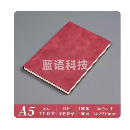 笔记本本子 A5软皮笔记本 羊巴皮 红色 100张