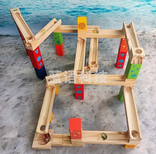 儿童滚珠轨道玩具弹珠球游戏迷宫积木拼搭DIY木制生日礼物 52p滚珠拼搭积木