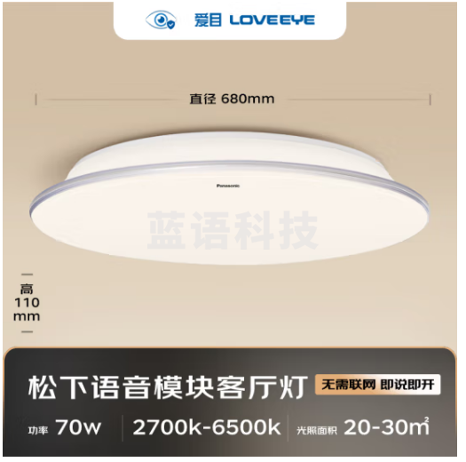 松下（Panasonic）吸顶灯 本地语音控制儿童房小客厅灯护眼吸顶灯 70瓦 HHXS7051