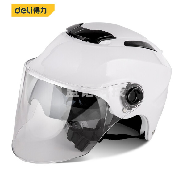 得力DL885002 电动车头盔男女冬季电瓶车机车安全帽四季通用 半盔亮白色 均码54-61cm