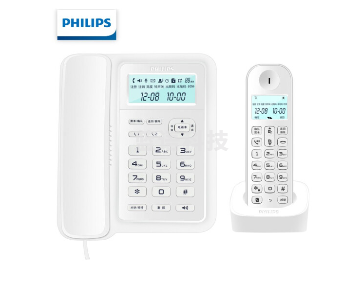 飞利浦（PHILIPS）无绳电话机 无线座机 子母机 办公家用 信号覆盖广 屏幕白色背光 DCTG167一拖一白色