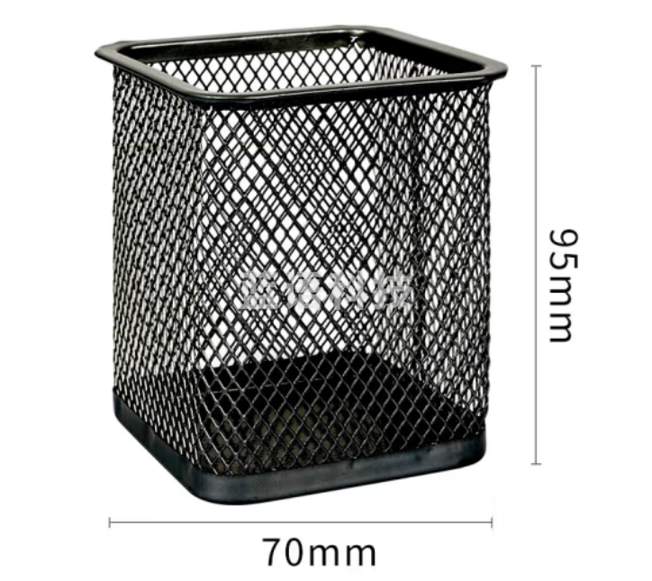 西玛(SIMAA)方形笔筒网纹防锈办公金属 创意简约桌面收纳 黑色7063