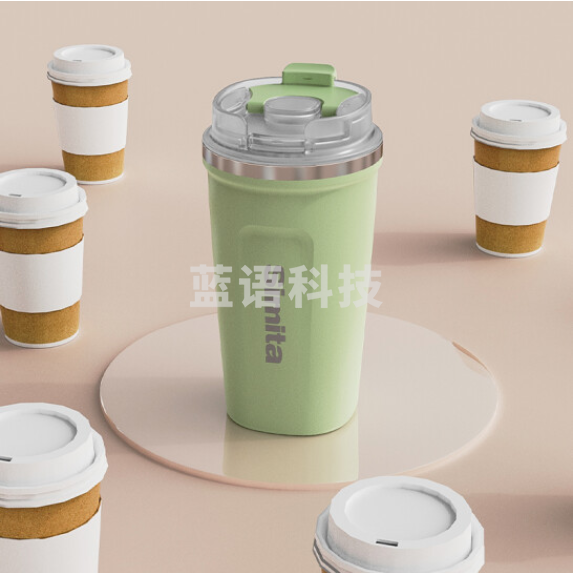 施密特Simita水杯保温杯咖啡杯男女学生办公出差便携不锈钢车载随手杯喝水杯子大容量方形咖啡杯 绿色 380ML