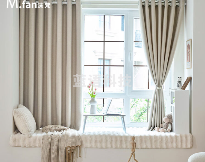【窗帘+伸缩杆】窗帘免打孔安装卧室飘窗遮光加厚简易帘 米色(遮光83%左右) 适用宽2.6-3.6米【窗帘高2.4米】