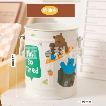 三年二班高颜值铁艺复古笔筒学生创意收纳盒高级感轻奢办公文具桌面摆件化妆刷收纳 奶油白