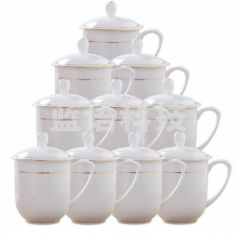 陶相惠 茶杯 骨瓷办公杯会议杯陶瓷盖杯开会杯子商务会议办公水杯带盖10只套装(套)