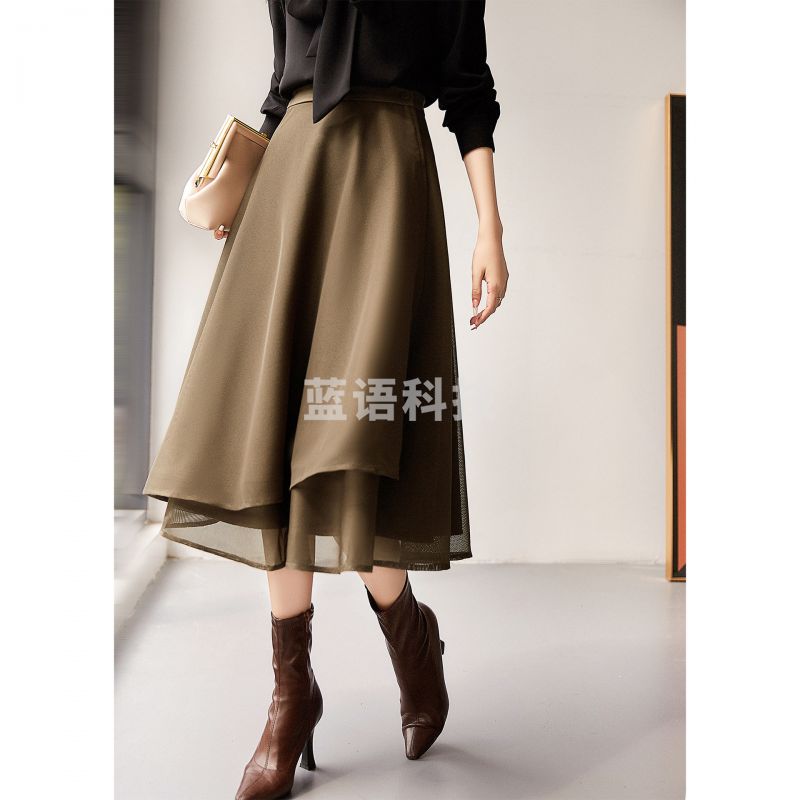 柯利斯帝 CY2023FZ005 设计感法式高腰半身裙  薄款 77CM  均码 颜色（黑色、咖啡色）下单备注颜色