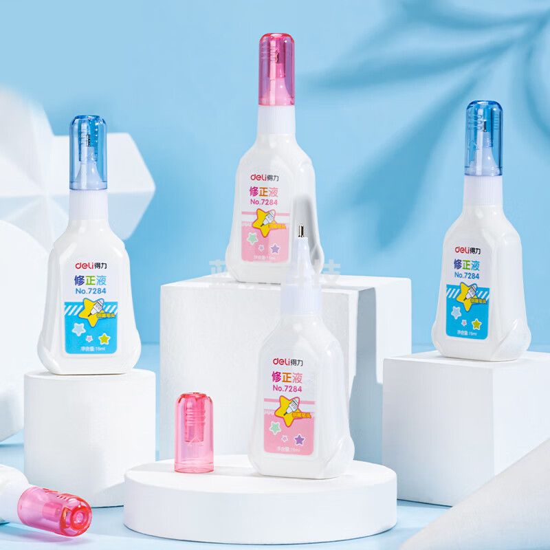 得力（deli） 7284  15ml修正液学生涂改液改正液不锈钢笔头修正笔 颜色随机