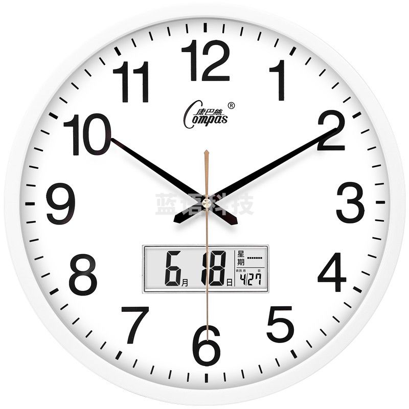康巴丝(COMPAS)挂钟 创意简约钟表客厅办公石英钟表挂墙卧室时钟钟表 咖木色 9英寸(直径23厘米)