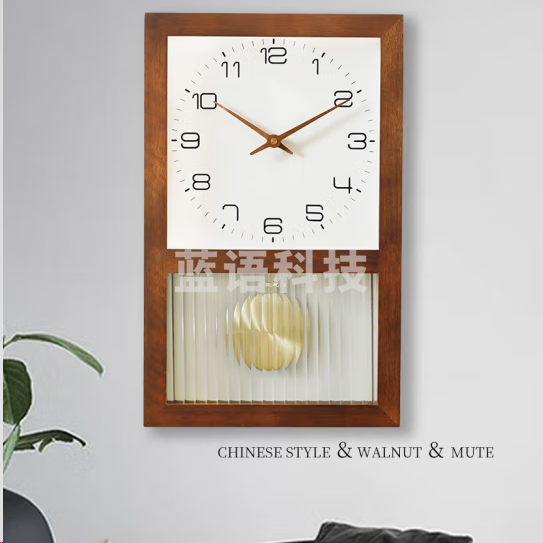 康巴丝220挂钟 实木挂钟 石英钟表挂墙时钟 45*28cm胡桃木
