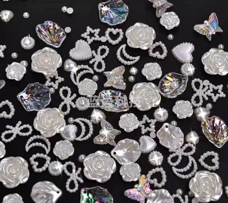 仿珍珠玫瑰花瓣奶油胶配件，异形珍珠福袋(500颗/袋)