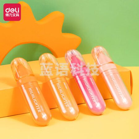 得力(deli)SK168 柔彩荧光笔彩色醒目标记笔 手帐可用水性记号笔鱼姬桃红色系 4支/盒装