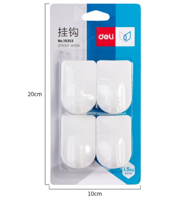 得力(deli)19353免钉粘钩承重1.5kg(白色)(4只/卡)
