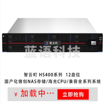 智云町HS412+NAS网络存储 海光3250CPU 2U12盘位磁盘阵列存储32GB内存/64TB 16TB*4 含10G多模模块*2个
