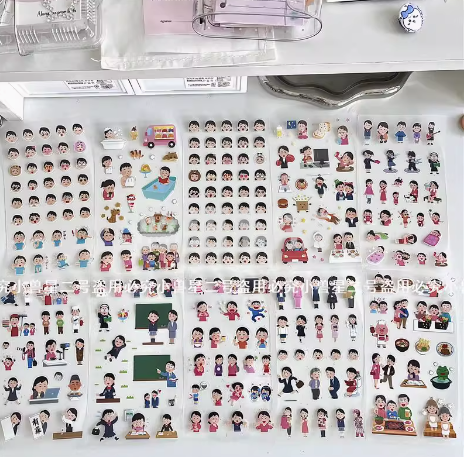 可爱卡通日本小人表情贴纸插画人物手账日记创意装饰素材透切贴画 FPUE04230852224095