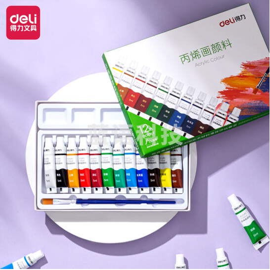 得力73913_12色5ml丙烯颜料 (混)(盒).