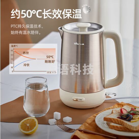 小熊（Bear）电水壶烧水壶 热水壶电热水壶304双层不锈钢一键保温家用恒温水壶1.7L容量开水壶 ZDH-D17M1