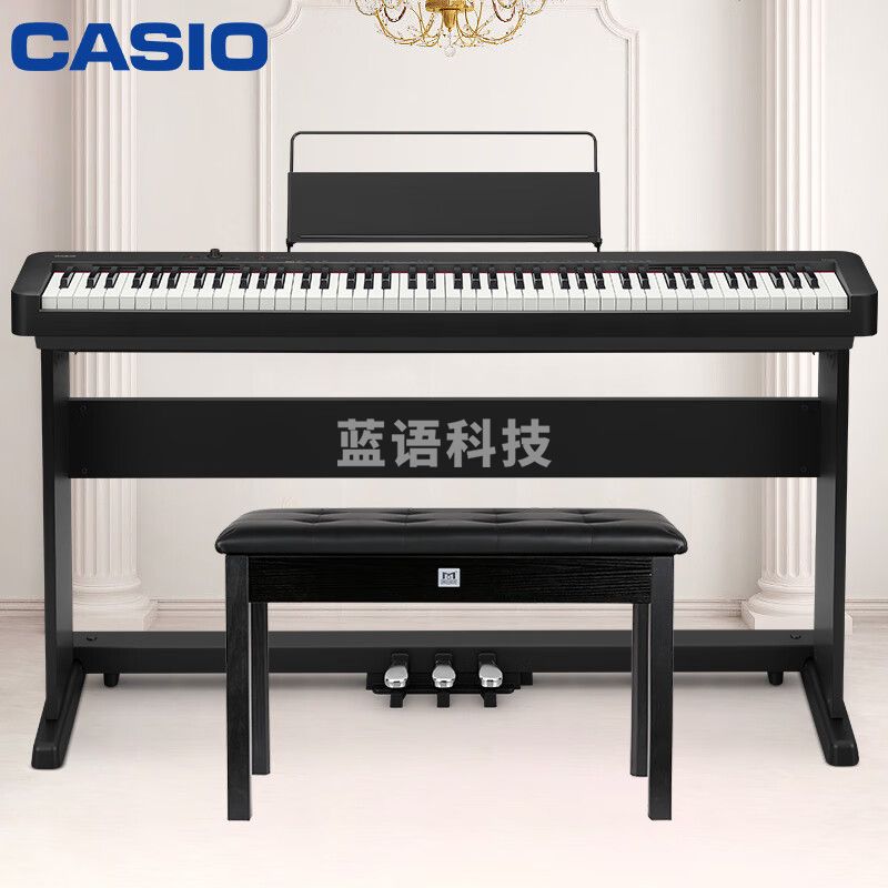 卡西欧（CASIO）电钢琴EP-S130BK电子数码钢琴88键重锤初学黑色单机+木琴架+礼包
