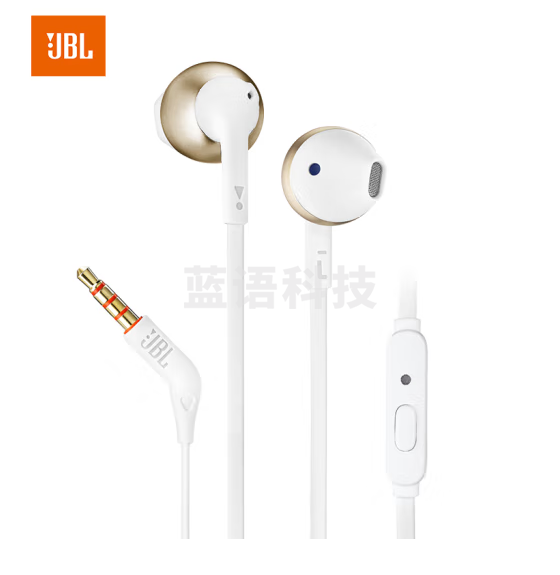 JBL T205 半入耳式耳机 TUNE205手机耳机 有线运动耳机 带麦克风 苹果安卓系统通用 香槟金