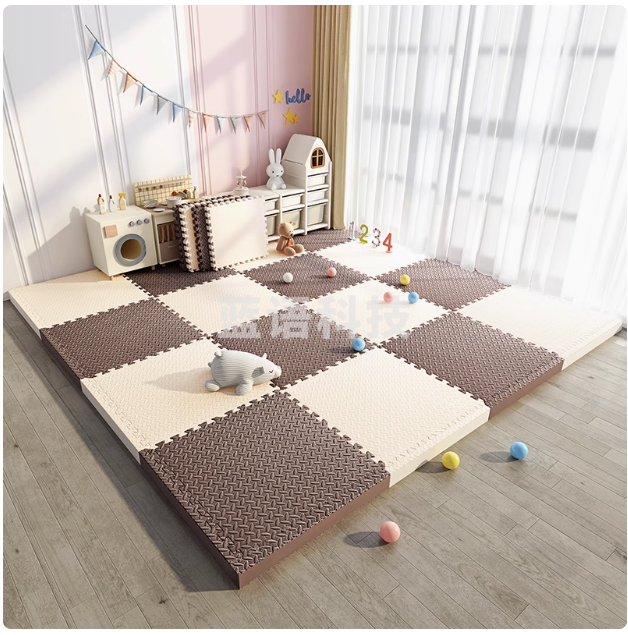 儿童爬行垫拼接地垫泡沫垫加厚地板爬爬垫米  大号60*60cm*2.5cm 咖啡+米色(4片装)