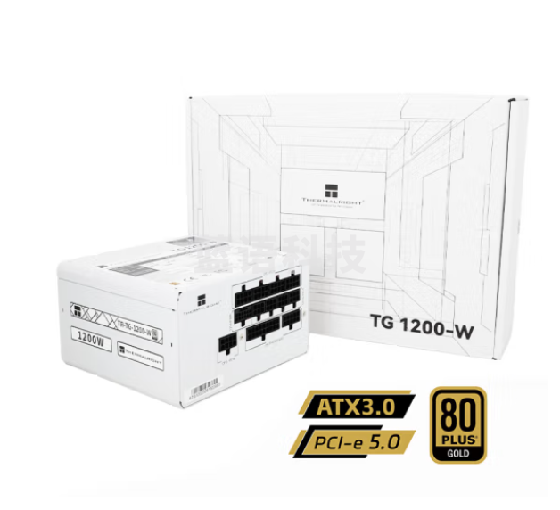 Thermalright(利民) 额定1200W TR-TG1200-W ATX3.0电源 金牌全模组 原生PCIE5.0 全日系电解电容 14CM小机身(台)
