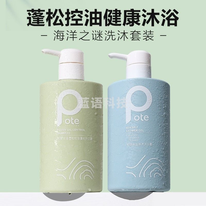 柏缇（POTE）海盐净透沐浴露475ml+北非雪松蓬松控油洗发露475ml洗沐套装氨基酸配方除螨控油止痒持久留香