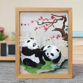 老秀馆蜀绣雪娃娃熊猫双面刺绣摆件工艺品中国特色礼物送老外成都伴手礼 梅花熊猫