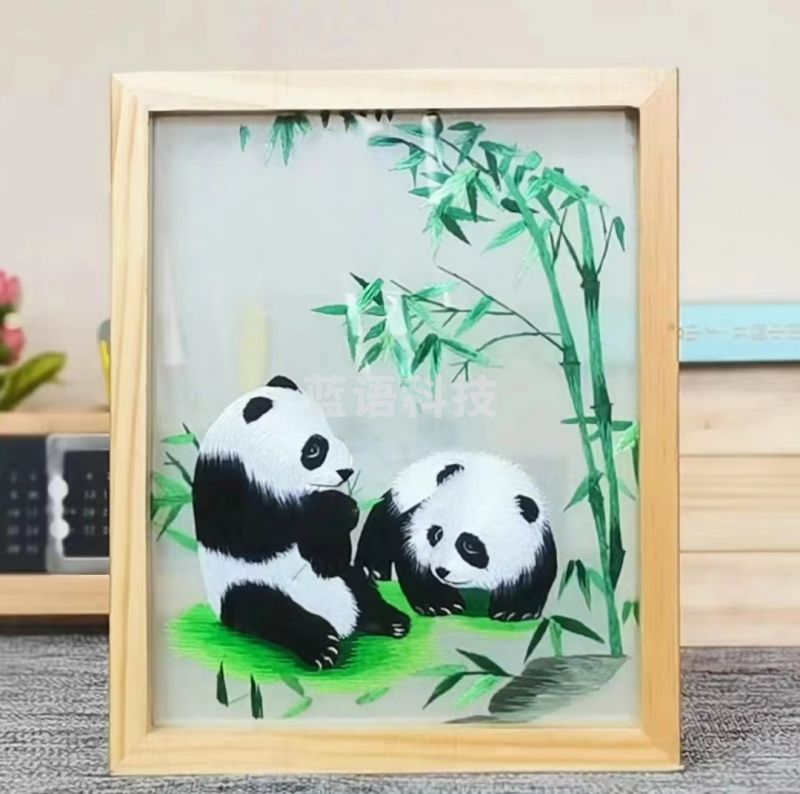 蜀绣雪娃娃熊猫双面刺绣摆件工艺品中国特色礼物-节节高