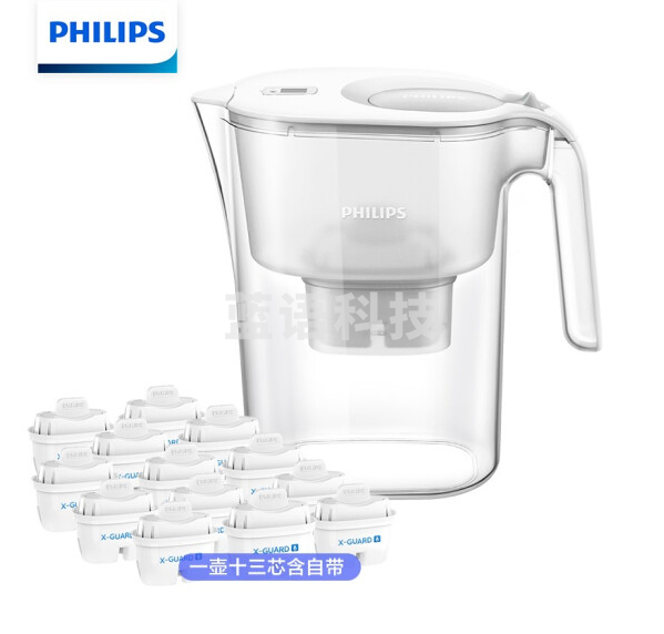 飞利浦(PHILIPS)AWP2814WHT 全新升级净水壶 家用滤水壶 厨房自来水过滤净水器 一壶13芯(含附件)