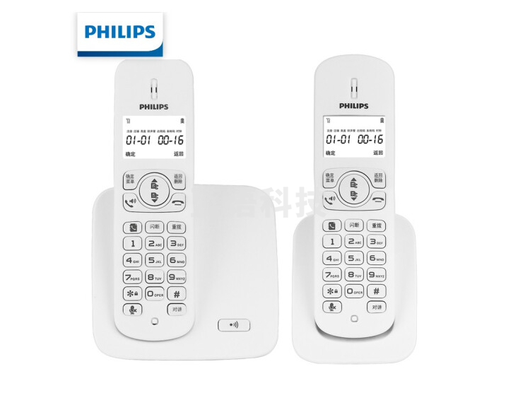 飞利浦(PHILIPS)无绳电话机 无线座机 子母机 办公家用 屏幕白色背光 持久待机 DCTG186(1+1)白色