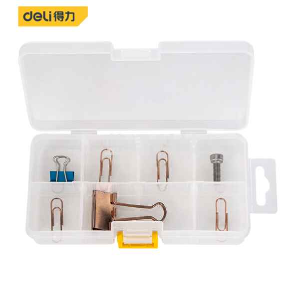 得力DL432001 多功能零件盒收纳盒透明小格子可拆分138*70*30mm 8格