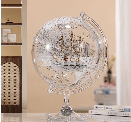 金值 发光透明地球仪创意摆件高档客厅电视柜卧室桌面轻奢装饰品学生灯光生日礼物【透明发光-一帆风顺】