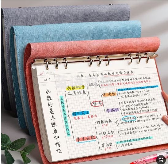 金值 皮面思维导图本/粉色 活页康奈尔笔记本子大号软皮大学生网格纸专用本笔记格子方格活页本可拆卸