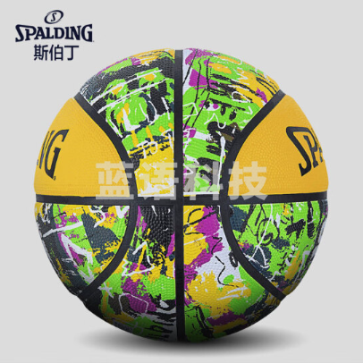 斯伯丁Spalding酷炫涂鸦橡胶耐磨室外7号篮球84-374Y黄色/绿色