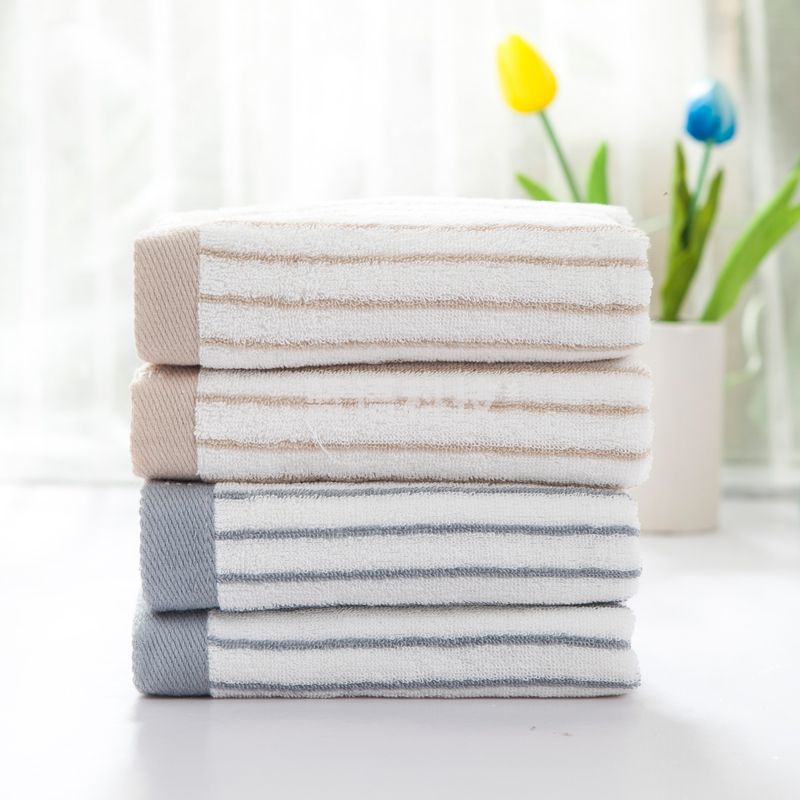 洁丽雅 毛巾礼盒 经典条纹系列纯棉强吸水毛巾 支持绣花印字 蓝棕各一条72*34 90g