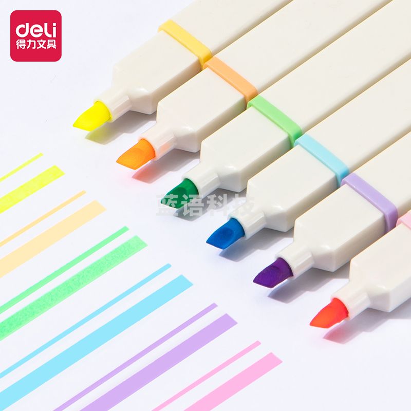 得力S741 荧光色系方杆荧光笔(混)(盒)