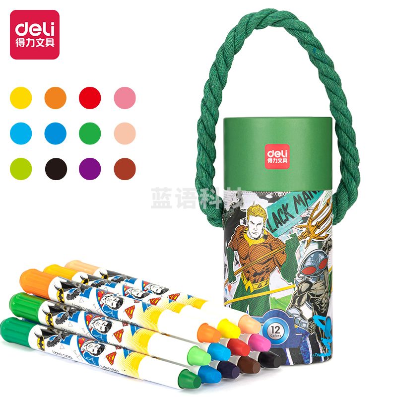 得力（deli）桶装炫彩棒 12色水溶性可水洗HE701