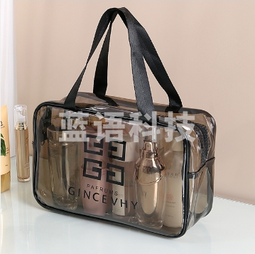 京惠思创 化妆品收纳袋旅行洗漱包防水收纳包韩国简约储物袋 黑灰色透明款小号