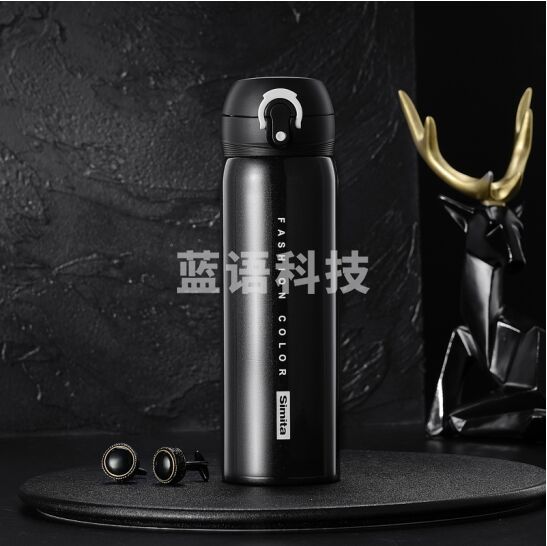 德国施密特Simita保温杯女水杯男士儿童保温杯水瓶316不锈钢大容量车载商务弹盖泡茶水分离水杯子 商务黑 BLACK 默认1