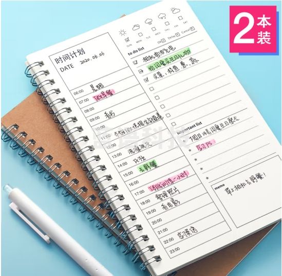 DSB 每日计划本日程本 学习工作暑假计划表365时间管理日历安排周月年规划打卡手册记事本 牛皮纸封面2本装