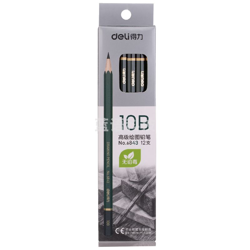 得力6843-10B高级绘图铅笔(绿色)(12支/盒)