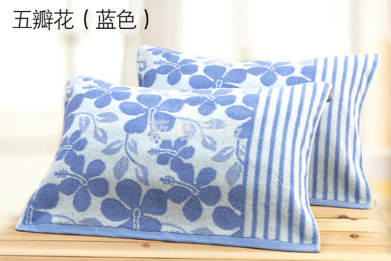 沐凡 纯棉枕巾一对装 加大加厚枕头巾 五瓣花蓝色50*75cm（对）
