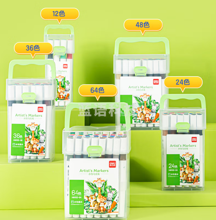 得力HM102-24三角杆桶装水性马克笔(混)(24色/筒)