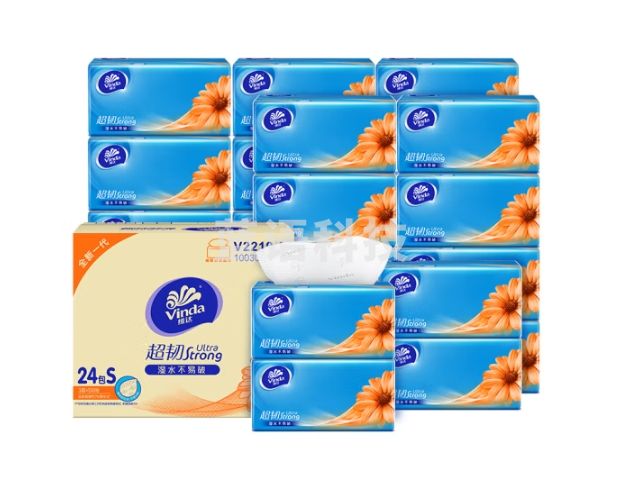 维达（Vinda）抽纸 超韧3层150抽*24包S码 湿水不易破 卫生纸 纸巾 餐巾纸 整箱